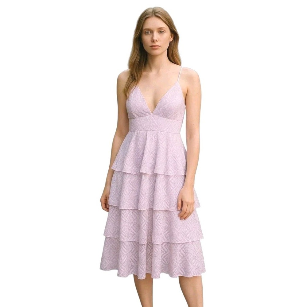 Lulus Endless Romance Lavender Ruffled Midi Dress Size Med Lace Tiered Fairycore
